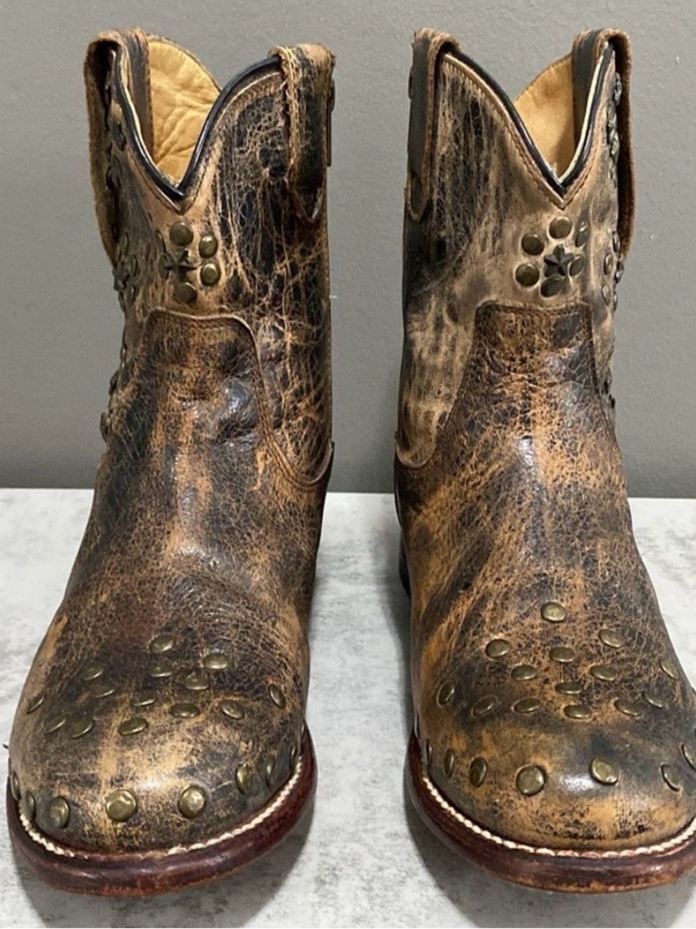 BED STU Cobbler Series Starling Studded Leather Boots Brown 6.5 - Picture 2 of 12